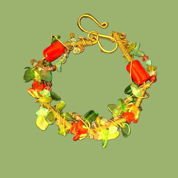 Artisan-Made Gold and Jeweled Colorful Bracelet NWOT - Picture 5 of 11